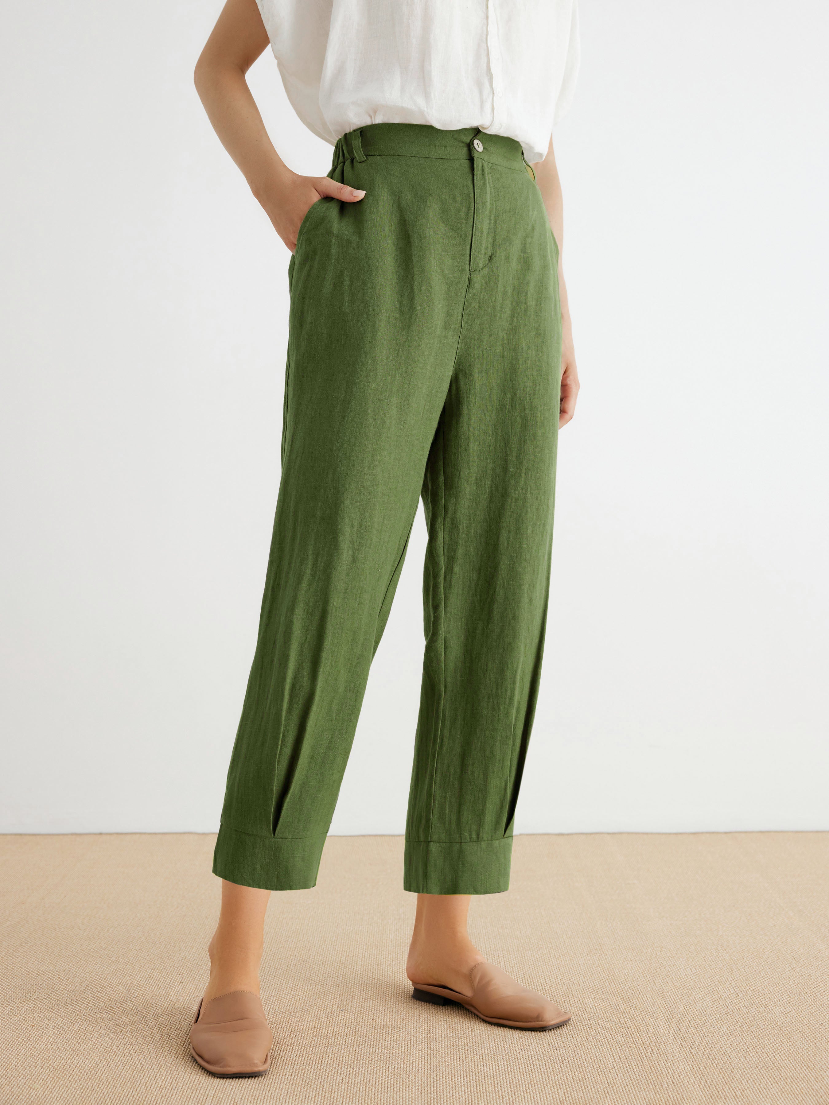 Easy Linen High Waisted Cropped Pants for Women - Aritika – aritika